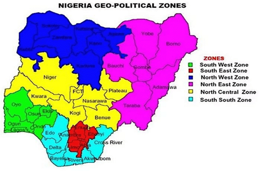 Map of Nigeria Showing the Six Geopolitical Zones
