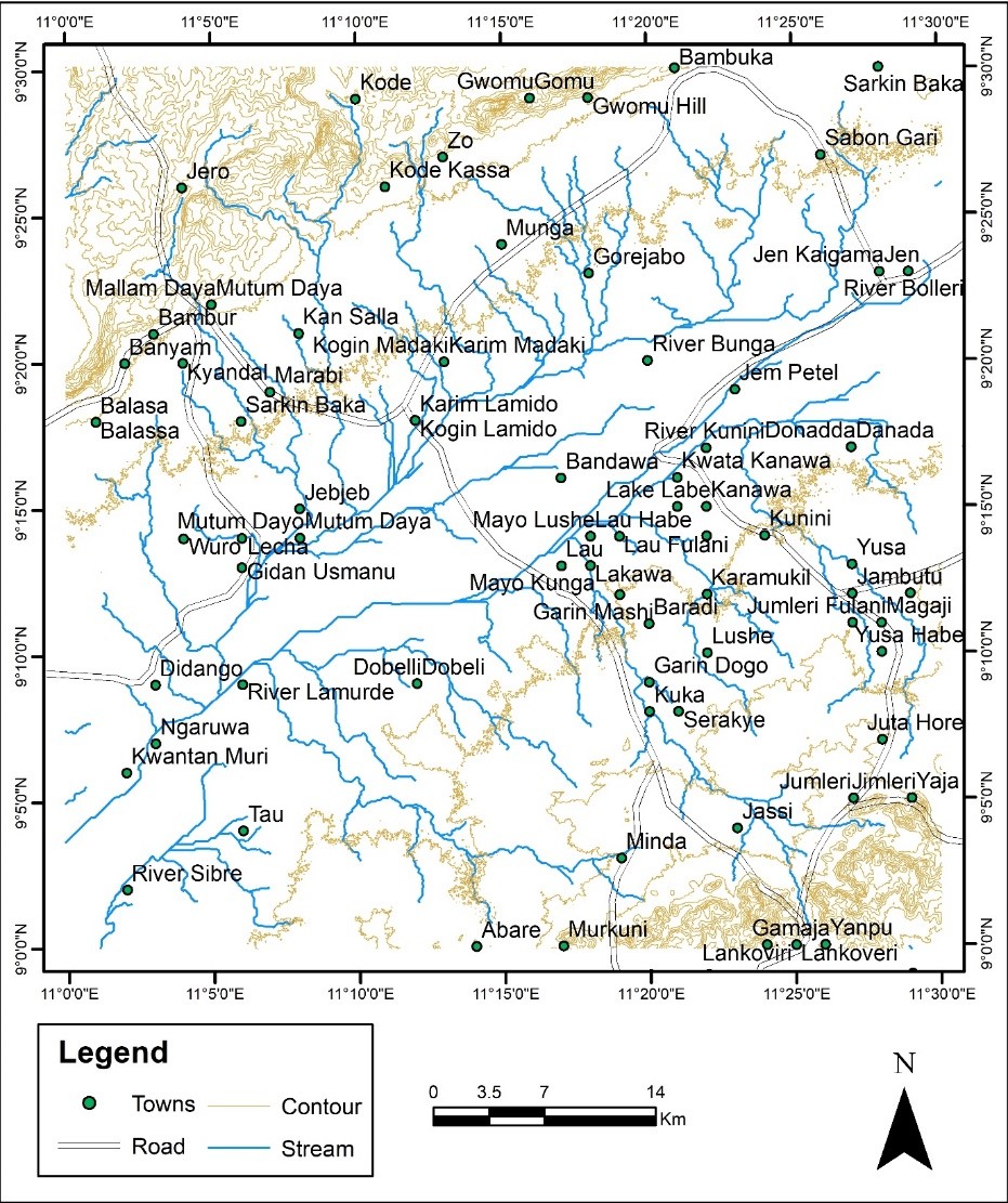 Topographic Map of Didango Area Showing the Location of the Study Area