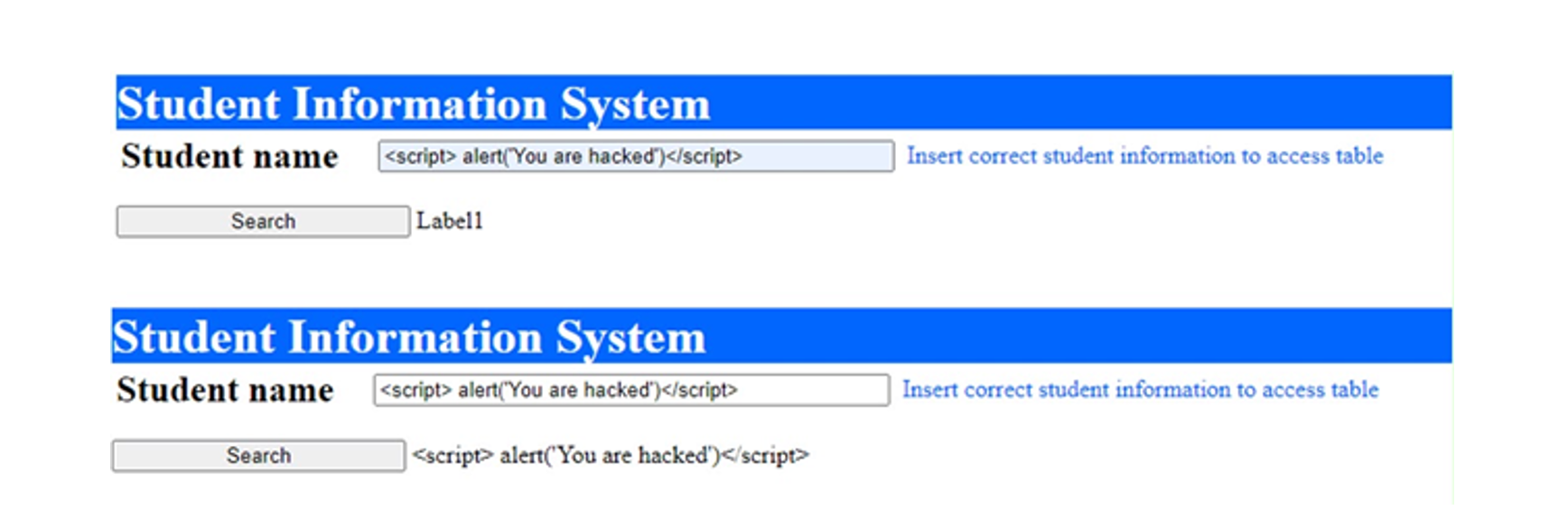 Script injection result in the protected system before and after processing