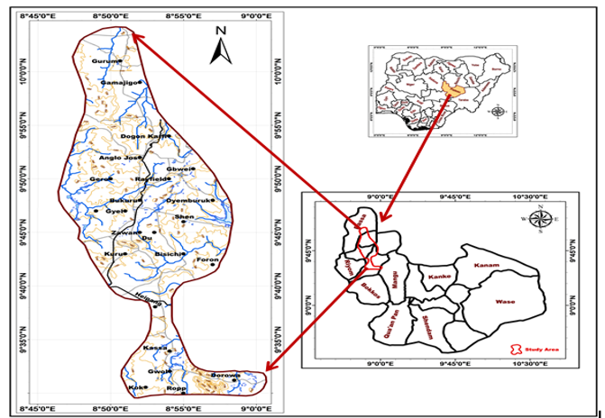 Location Map of the Study Area (Map of Plateau State with Jos and Barkin-Ladi)