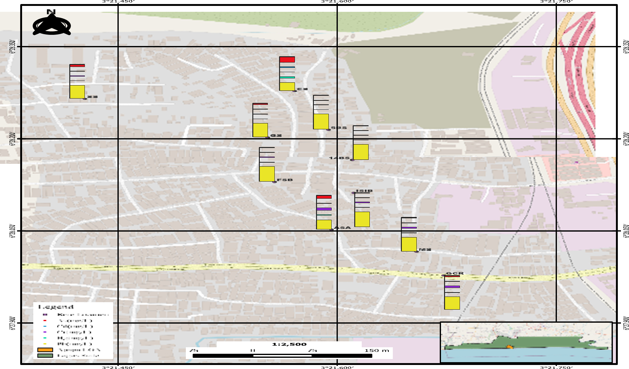 GIS Map Showing the Concentrations of PTMs in the study sites