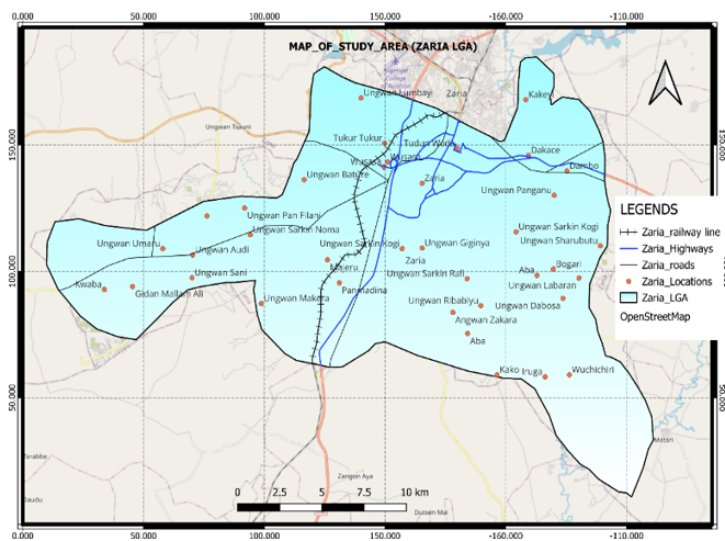 Map of Zaria Local Government Area of Kaduna State Nigeria