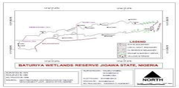 Map of Hadejia Local Government Showing Dajin Baturiya Wetland