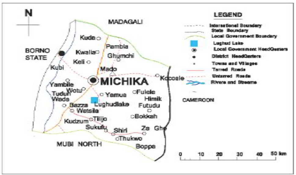 Map Showing Luhu Dam, Michika Local Government, Adamawa State, Nigeria (Adebayo and Tukur, 2010)