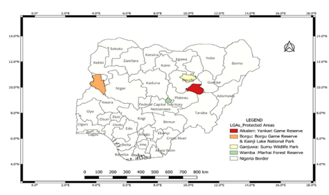 Map of Nigeria showing the Local Government Areas of the Selected PAs