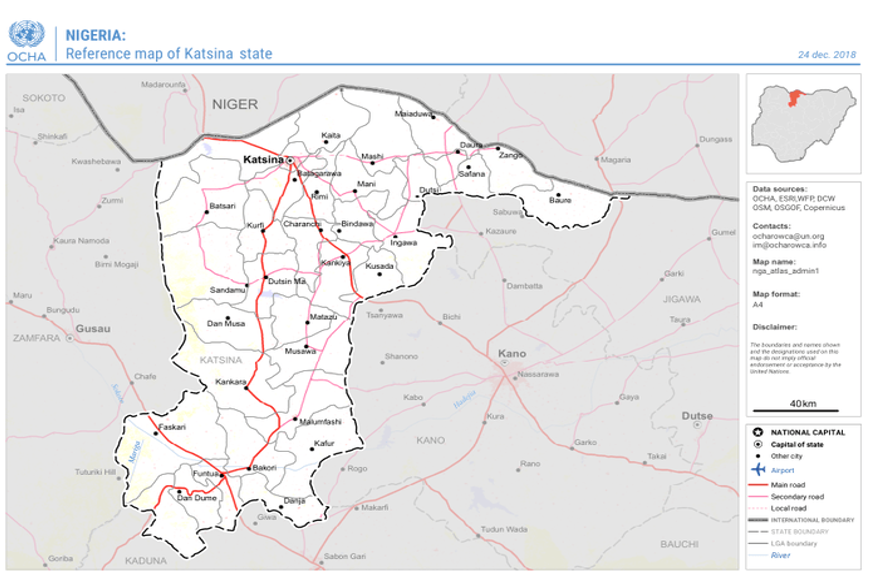 Map of Katsina Metropolice showing Borders withing and Outside the Country
