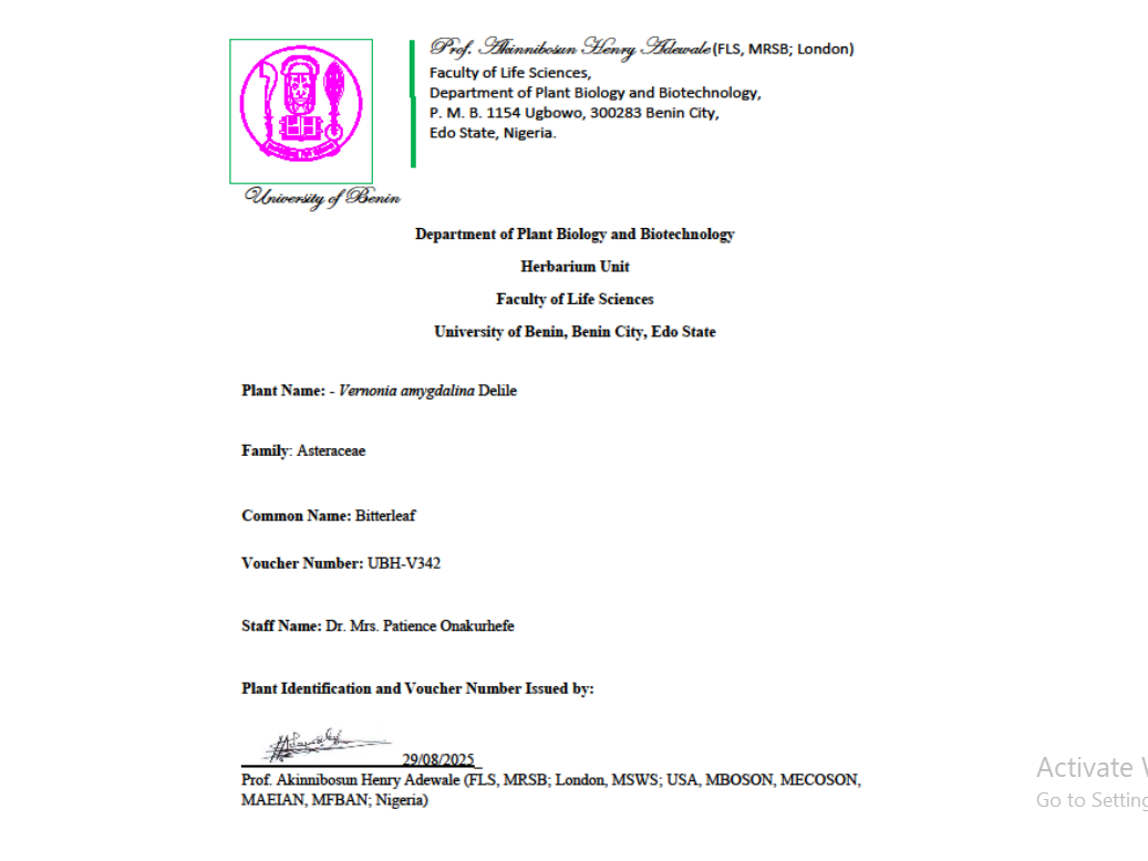 PLANT IDENTIFICATION LETTER