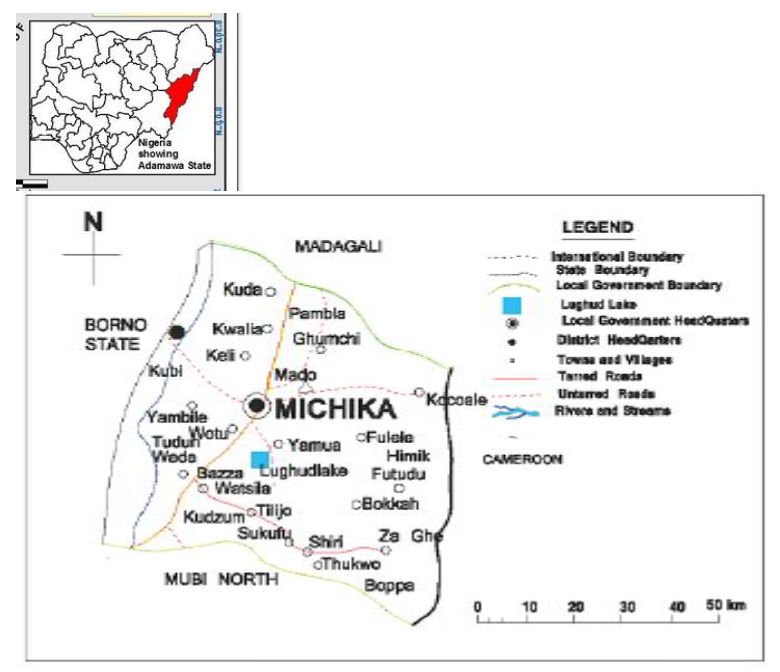 Map of Michika Showing the Study Area