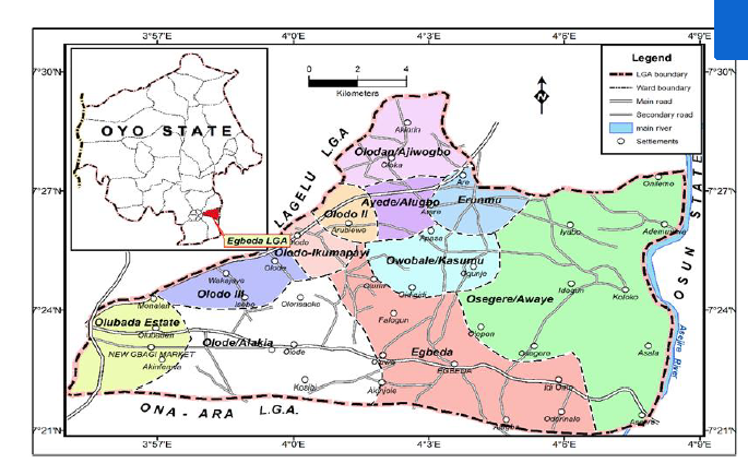 Map of Egbeda Local Government Area, Ibadan, showing the Location of the Eleven Sampling Communities