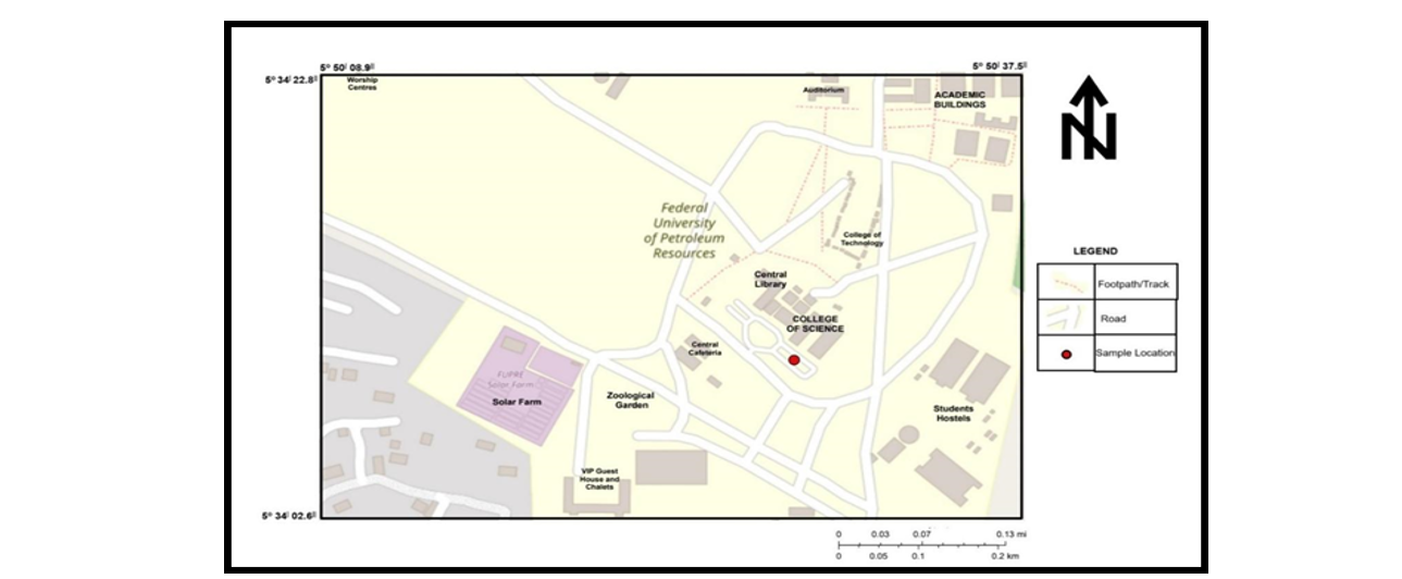 Map of the Study Site (Federal University of Petroleum Resources, Effurun)
