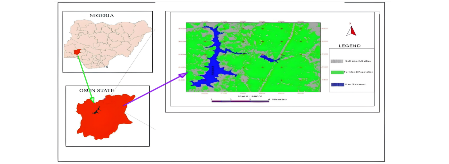 Map of Nigeria showing Erinle Dam Reservoir