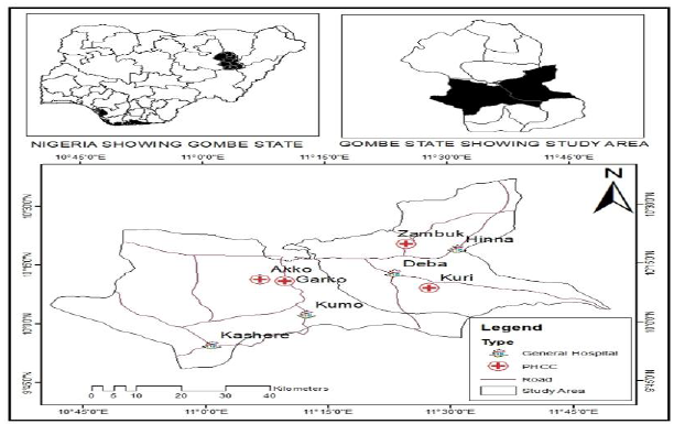 Map of Gombe Central Zone Showing the Study Area (Akko and Y/Deba)