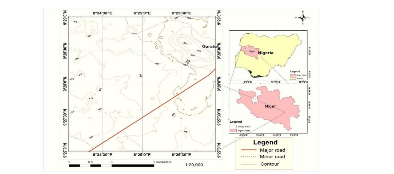 The Location of Garatu and its environs within the Bida Sheet 184NE, Nigeria