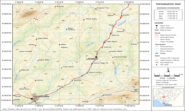 Extract Map of study area (NGSA Keffi sheet 208)