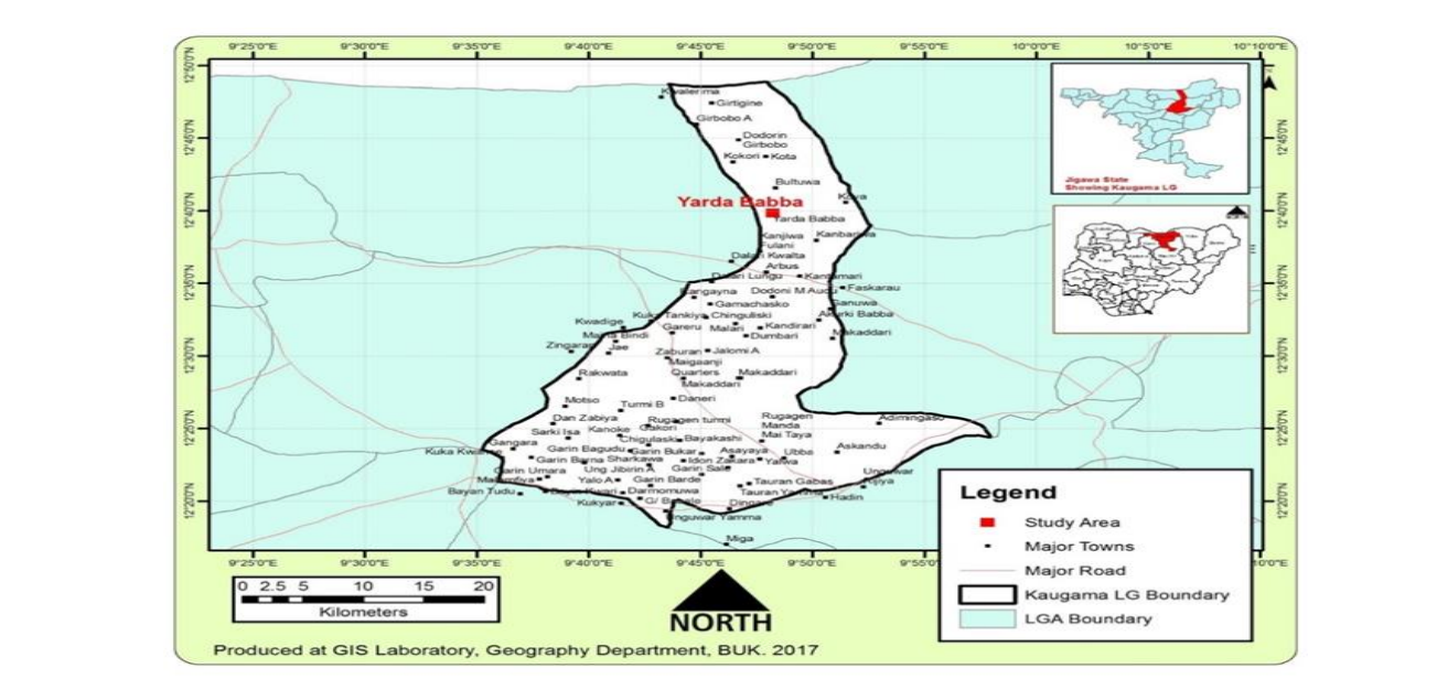 A map of Kaugama Local Government Area Showing the Study Area