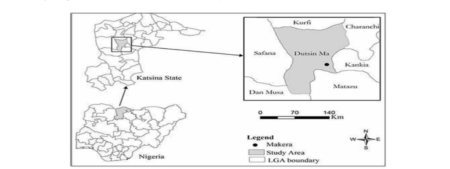 Geographical of Map of Nigeria, indicating Katsina state and Dutsin-Ma (Oyebamiji et al., 2019)