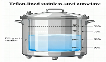 Schematic of Hydrothermal Synthesis Setup, Illustrating the Autoclave and Filling Ratio Variations