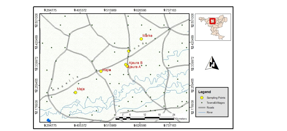 Map of the Study Area Showing the Sampled Burrow Pits