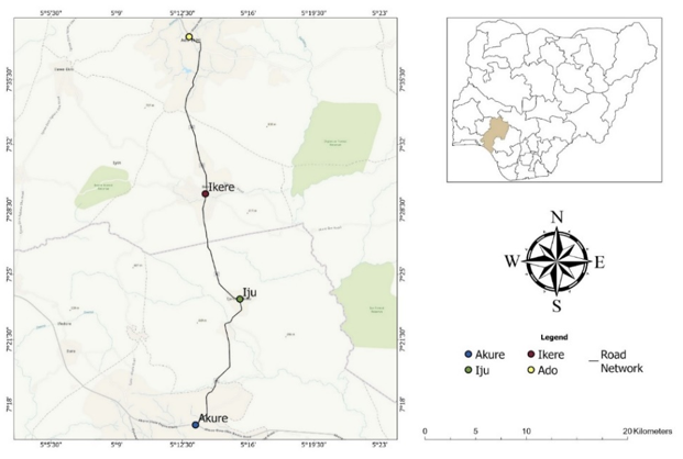 The Study Route Along the Ado-Ikere-Iju-Itaogbolu-Akure Road