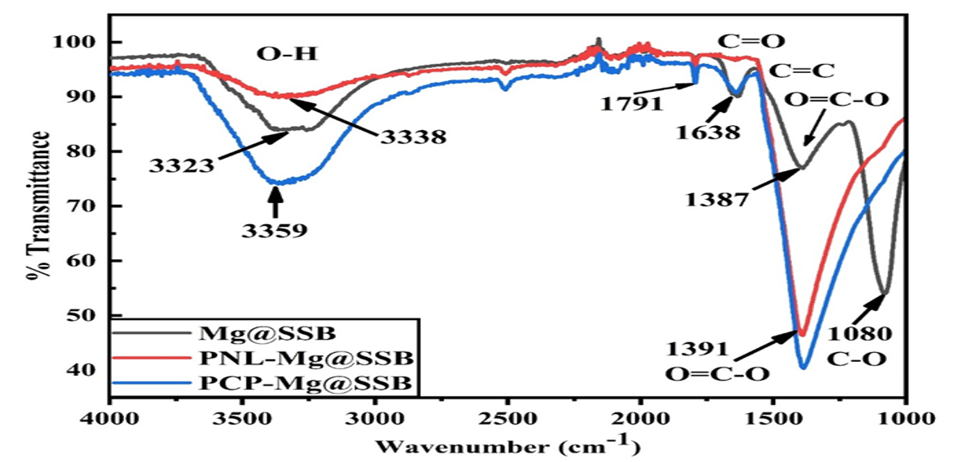FT-IR residual analysis for PNL/PCP adsorption onto Mg-SSB