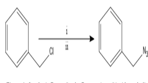 Synthetic Route for the Preparation of (azidomethyl) Benzene, the Azide Partner for the Click Chemistry Reaction. Reagents and Conditions: (i) NaN₃; (ii) Acetone/Water (10:5, v/v), 65 °C, 4 h