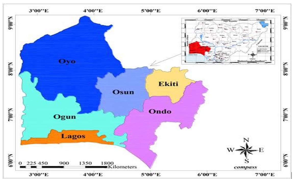 Map of South West, Nigeria