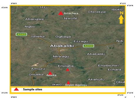 Ebonyi North Central Zone, Showing the Study Sites