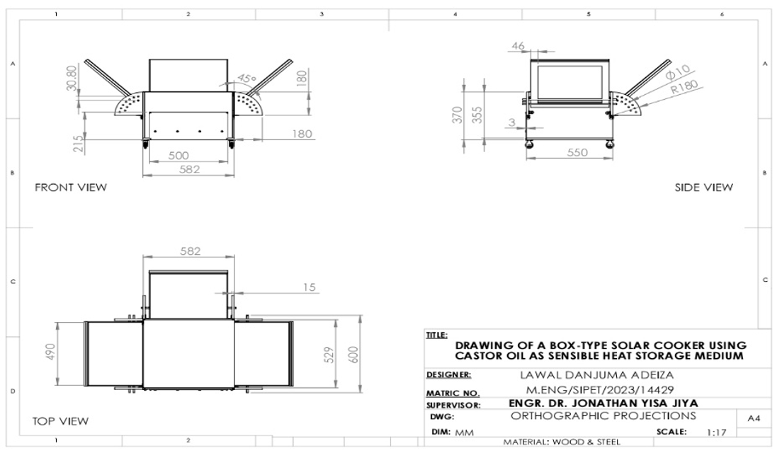 Orthographic view of the B0x-Type Solar Cooker